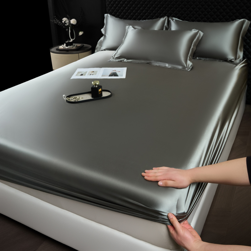 Silk Pillowcase Set - Solid Color Fashion Satin Fitted Sheet