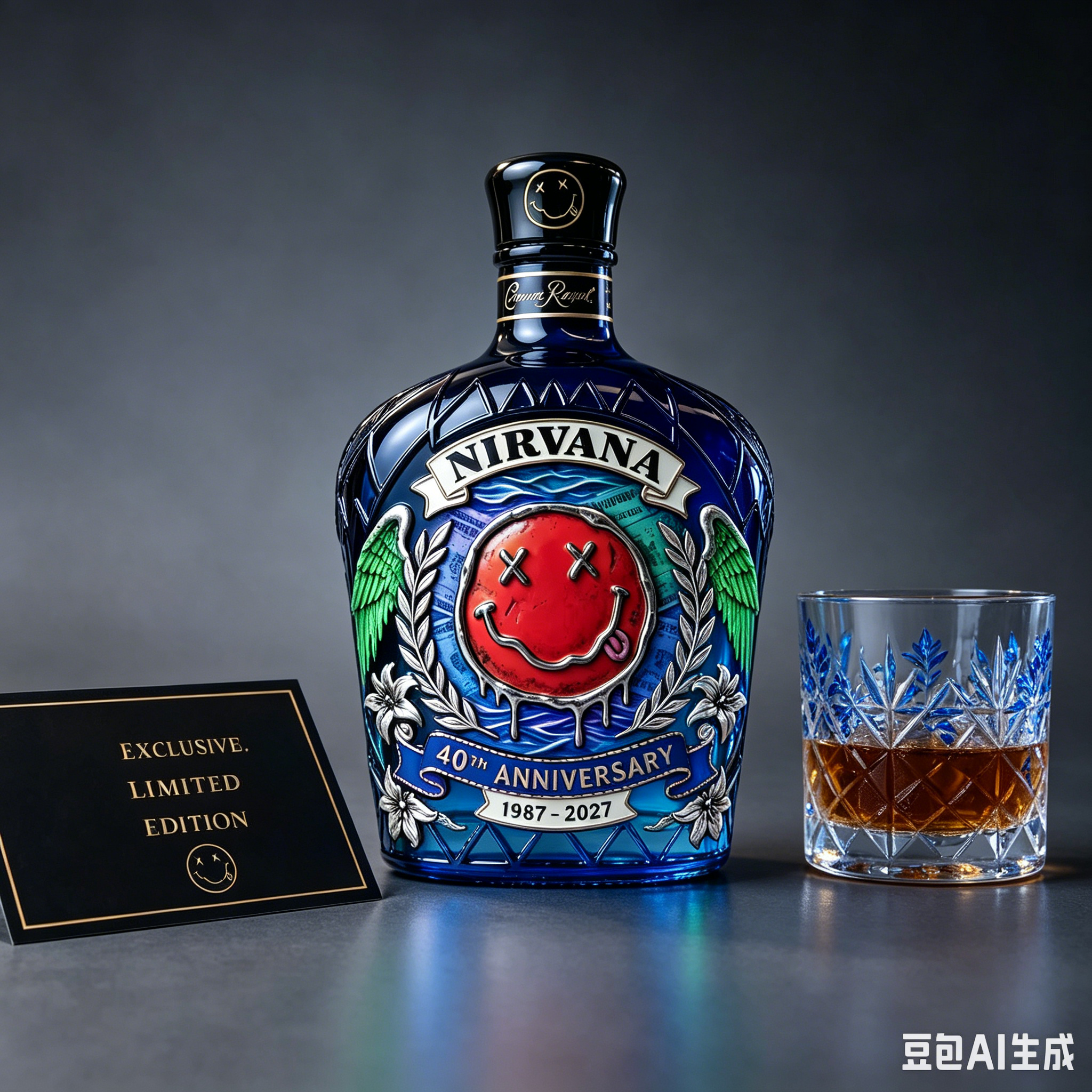 Glass Decanter Whiskey - Nirvana Rock Band Embossed Black Glass