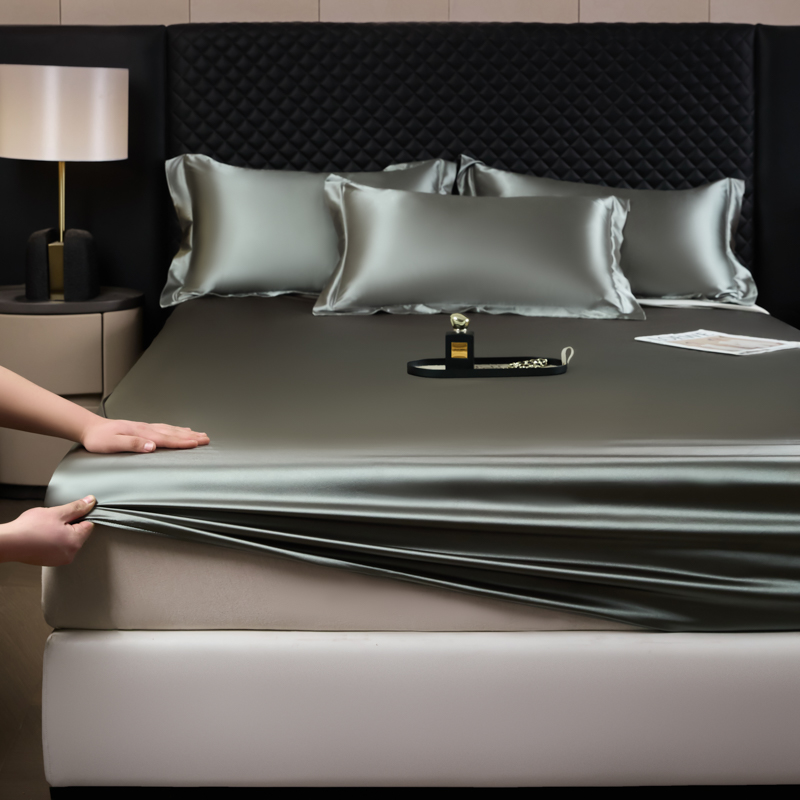 Solid Color Fashion Satin Fitt - Silk Pillowcase Set 评论和价格