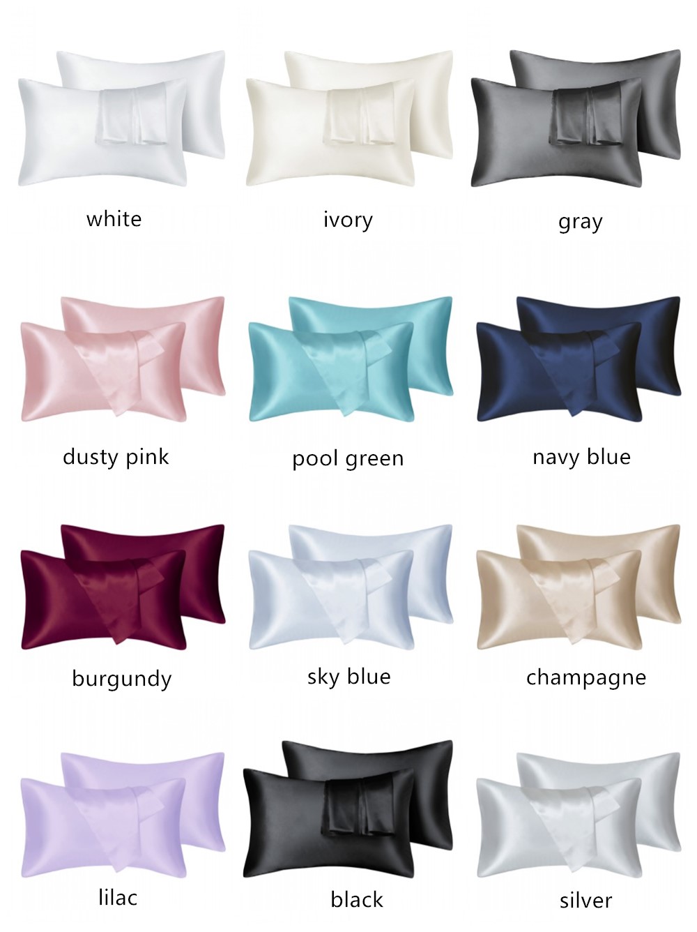 2pcs/lot Solid Silky Satin Ski - Silk Pillowcase Set 评论和价格