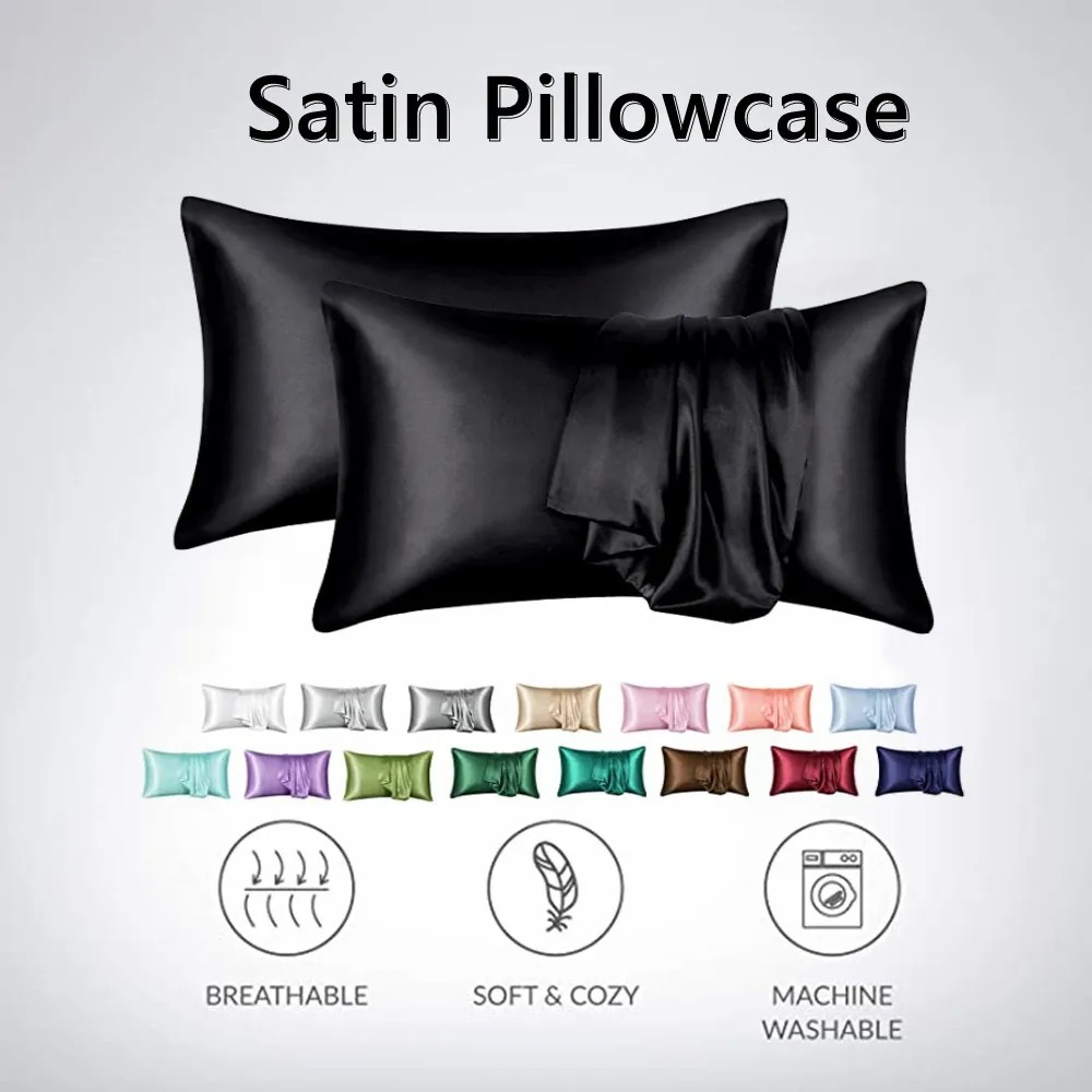 2pcs/lot Solid Silky Satin Ski - Silk Pillowcase Set 评论和价格