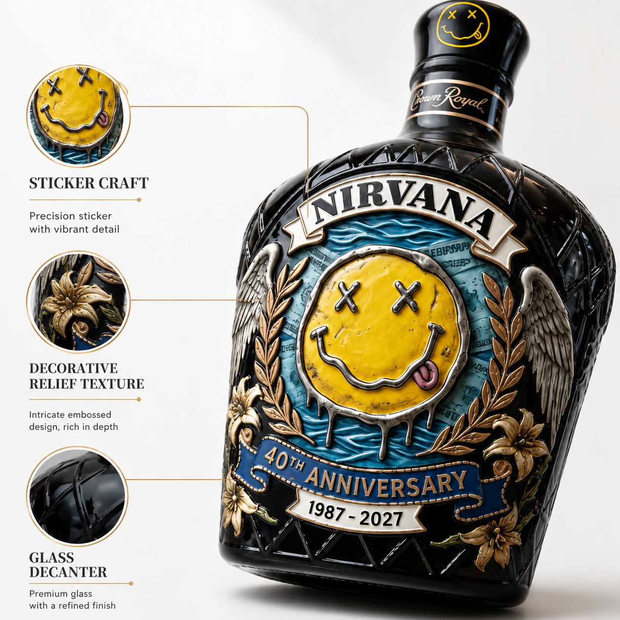 Nirvana Rock Band Embossed Bla - Glass Decanter Whiskey 评论和价格